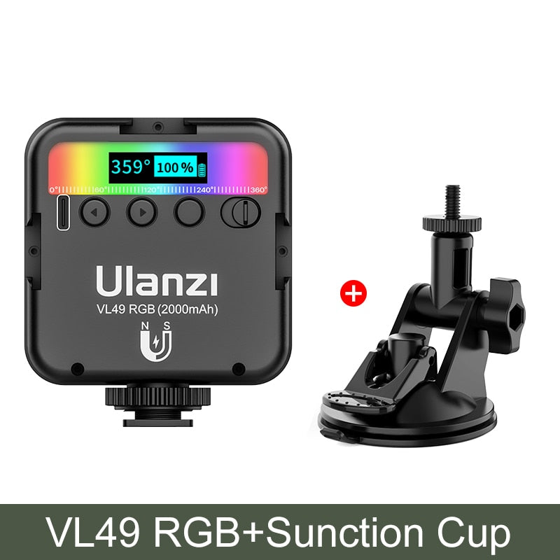 Ulanzi VL49 RGB Full Color LED Video Light 2500K-9000K 800LUX Magnetic Mini Fill Light Extend 3 Cold Shoe 2000mAh Type-c Port RGB Full Color LED Video Light DailyAlertDeals China With Suction Cup