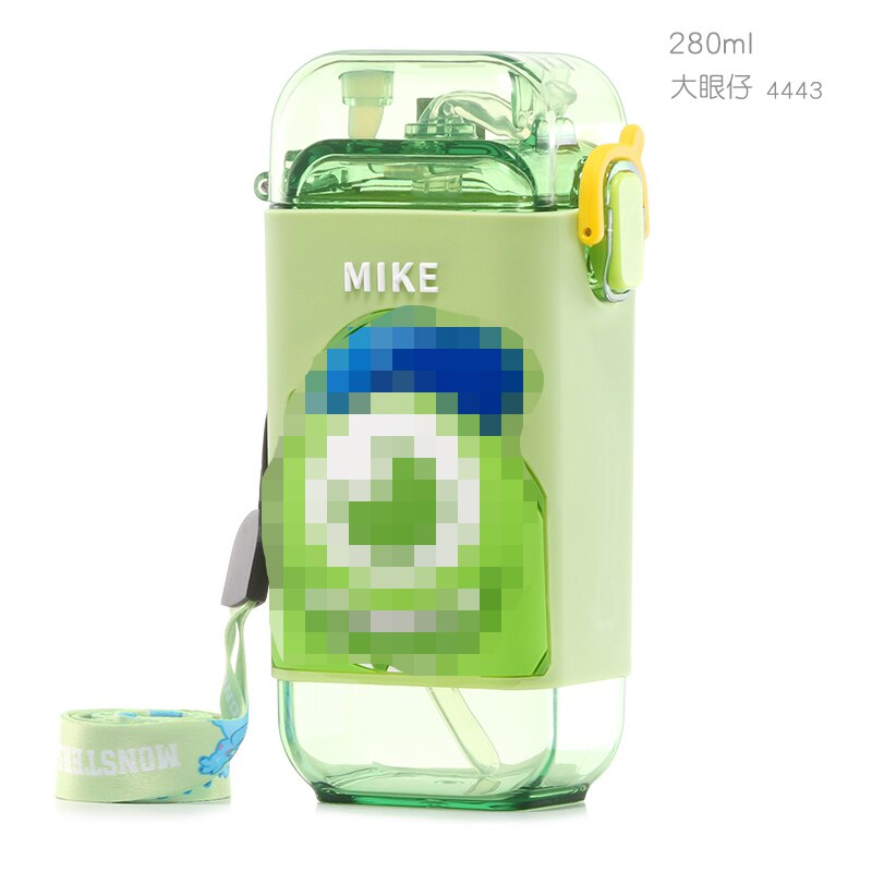 Cartoon Children Water Bottle 280ml with Rope Portable Square Kettle Sealed Leak-Proof BPA Free Tritan Baby Milk Cup With Straw Cartoon Children Water Bottle DailyAlertDeals China 280-420ml Green 280ml