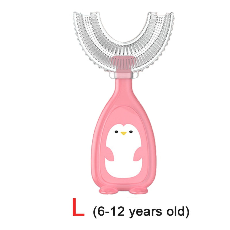 Baby toothbrush children teeth oral care cleaning brush soft Silicone teethers baby toothbrush new born baby items 2-12Y Baby silicon soft toothbrush DailyAlertDeals penguin pink L