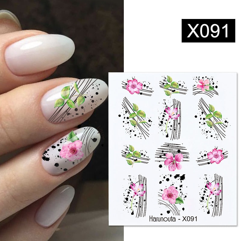 Harunouta Black Lines Flower Leaf Water Decals Stickers Spring Simple Green Theme Face Marble Pattern Slider For Nails Art Decor 0 DailyAlertDeals X091