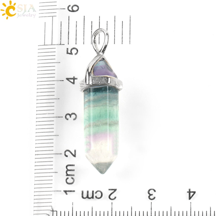 CSJA Fluorite Necklaces Crystal Pendants Suspension Natural Gem Stone Quartz Bullet Hexagonal Pendulum Reiki Chakra pendulo E546 0 DailyAlertDeals