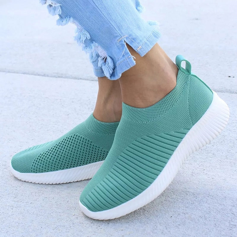Women Shoes Knitting Sock Sneakers Women Spring Summer Slip On Flat Shoes Women Plus Size Loafers Flats Walking krasovki Famela 0 DailyAlertDeals Green 5
