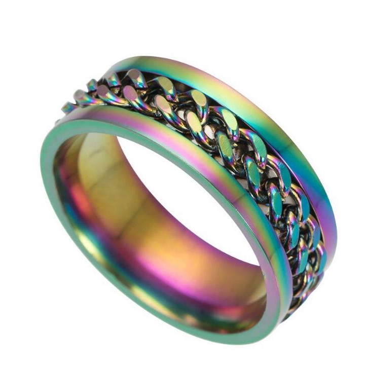 Cool Stainless Steel Rotatable Men Couple Ring High Quality Spinner Chain Rotable Rings Punk Women Man Jewelry for Party Gift 0 DailyAlertDeals 6 Style 1 Colorful