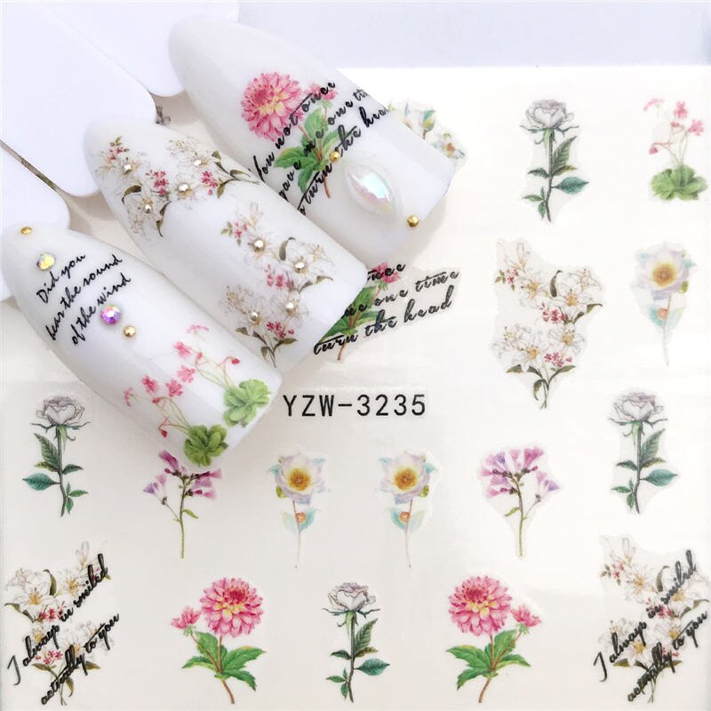 1 PC Nail Art Transfer Nail Stickers Water Decals Beauty Flowers Nail Design Manicure Stickers for Nails Decorations Tools Nail Sticker DailyAlertDeals YZW-3235