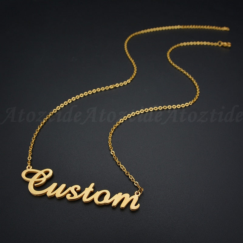 Atoztide Customized Fashion Stainless Steel Name Necklace Personalized Letter Gold Color Choker Necklace Pendant Nameplate Gift custom name necklace DailyAlertDeals   