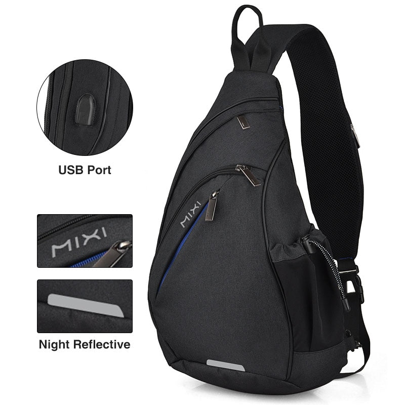 Mixi Men One Shoulder Backpack Women Sling Bag Crossbody USB Boys Cycling Sports Travel Versatile Fashion Bag Student School 0 DailyAlertDeals Black China 17 Inches