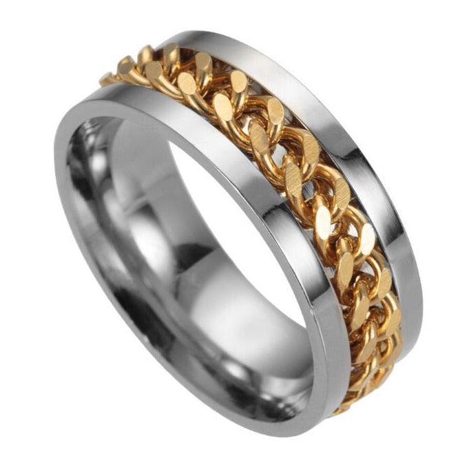 Cool Stainless Steel Rotatable Men Couple Ring High Quality Spinner Chain Rotable Rings Punk Women Man Jewelry for Party Gift 0 DailyAlertDeals 6 Style 1 Gold Color