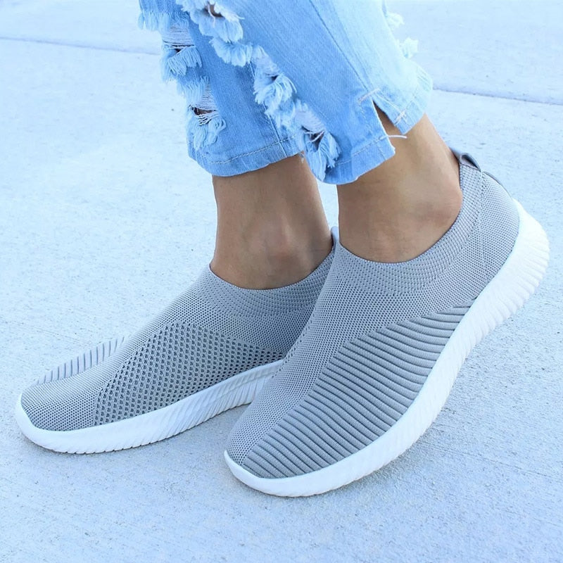 Women Shoes Knitting Sock Sneakers Women Spring Summer Slip On Flat Shoes Women Plus Size Loafers Flats Walking krasovki Famela 0 DailyAlertDeals Gray 5
