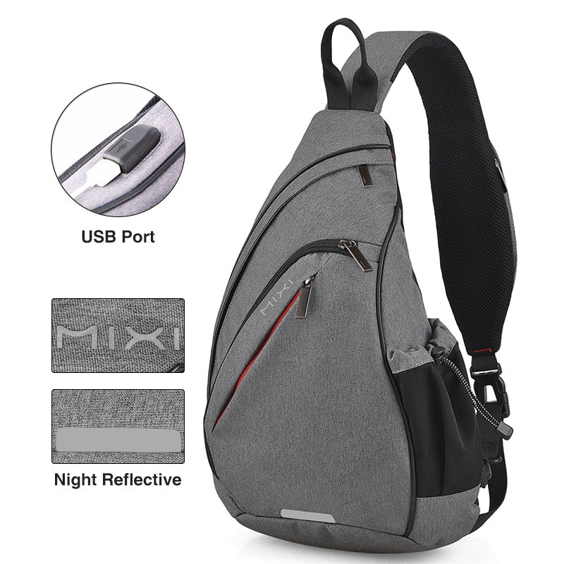 Mixi Men One Shoulder Backpack Women Sling Bag Crossbody USB Boys Cycling Sports Travel Versatile Fashion Bag Student School 0 DailyAlertDeals Gray China 17 Inches
