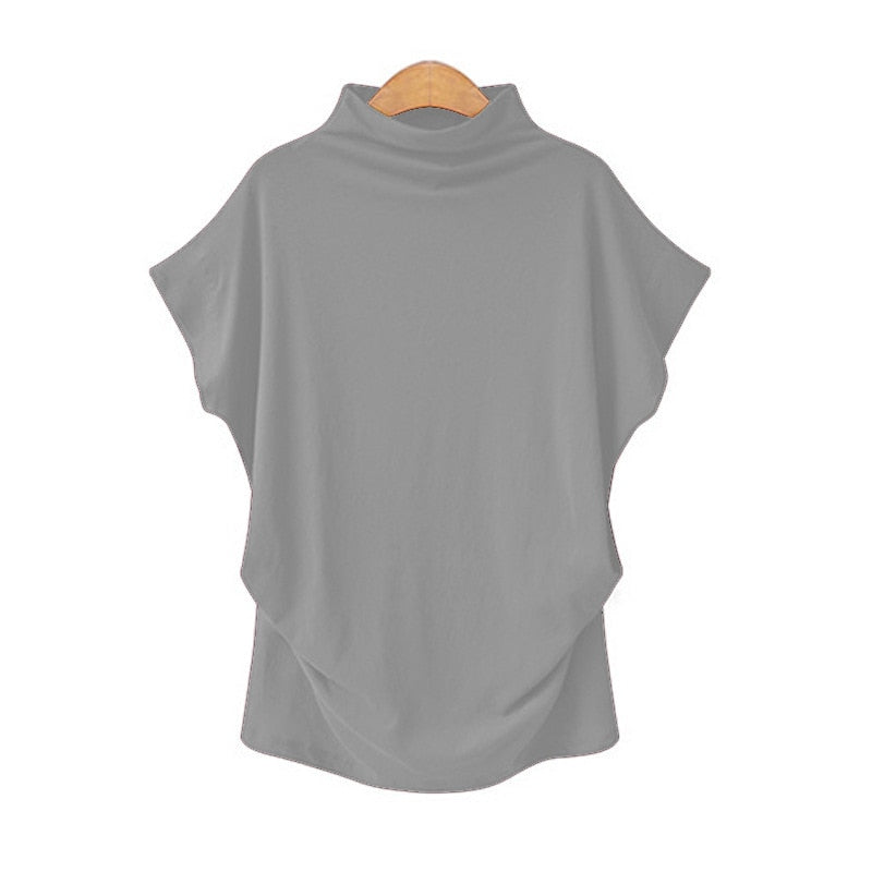 Jocoo Jolee Women Casual Turtleneck Short Batwing Sleeve Blouse Female Cotton Solid Oversized Tops Ladies Shirt 2020 Clothing DailyAlertDeals Silver S