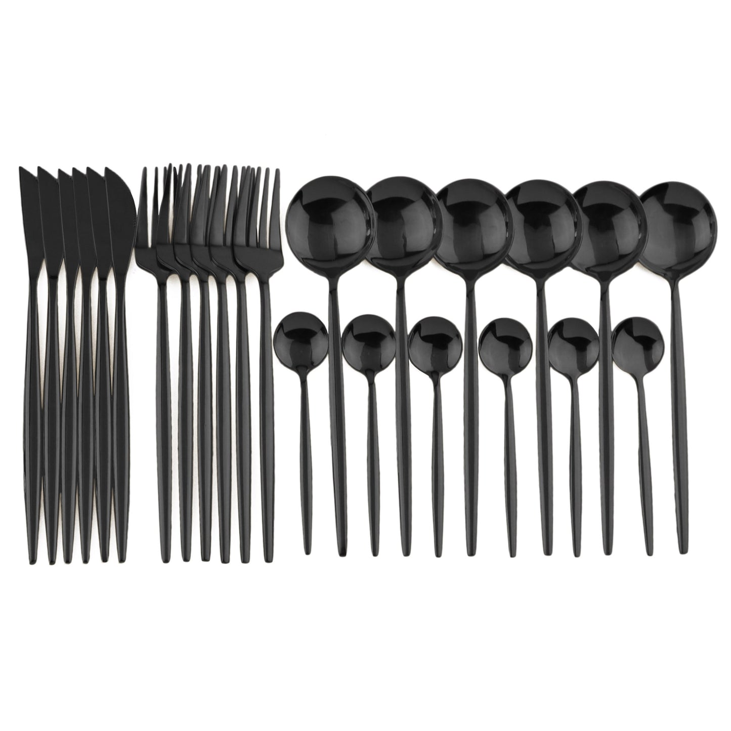 24pcs Black Western Dinnerware Set Stainless Steel Cutlery Set Fork Knife Spoon Tableware Set Flatware Set Silverware Set DailyAlertDeals