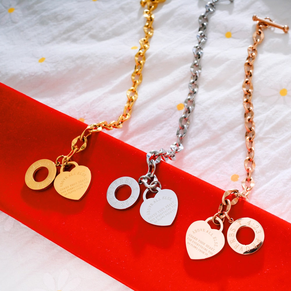 Stainless Steel Love Heart Bracelets For Women Party Gift Fashion Joyas de Chain Charm Bracelets Jewelry Wholesale Text Engraved 0 DailyAlertDeals