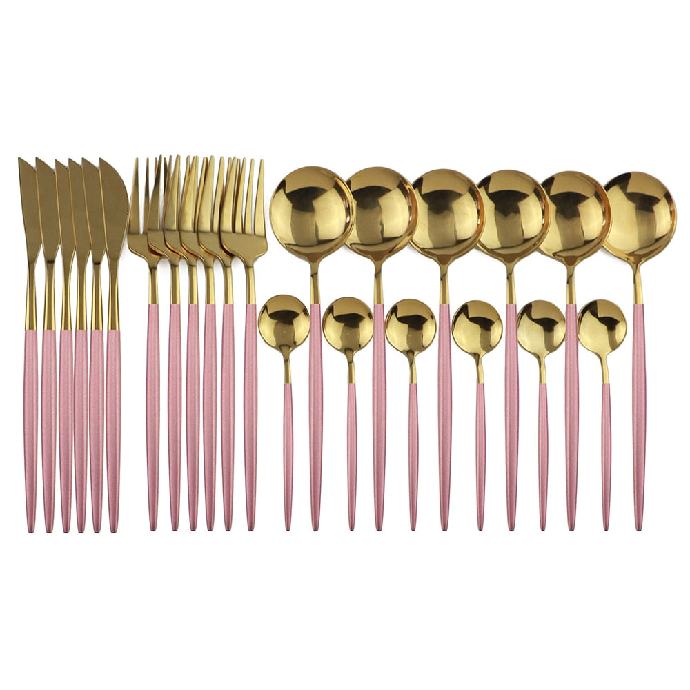 24pcs Black Western Dinnerware Set Stainless Steel Cutlery Set Fork Knife Spoon Tableware Set Flatware Set Silverware Set DailyAlertDeals China 24pcs Pink Gold