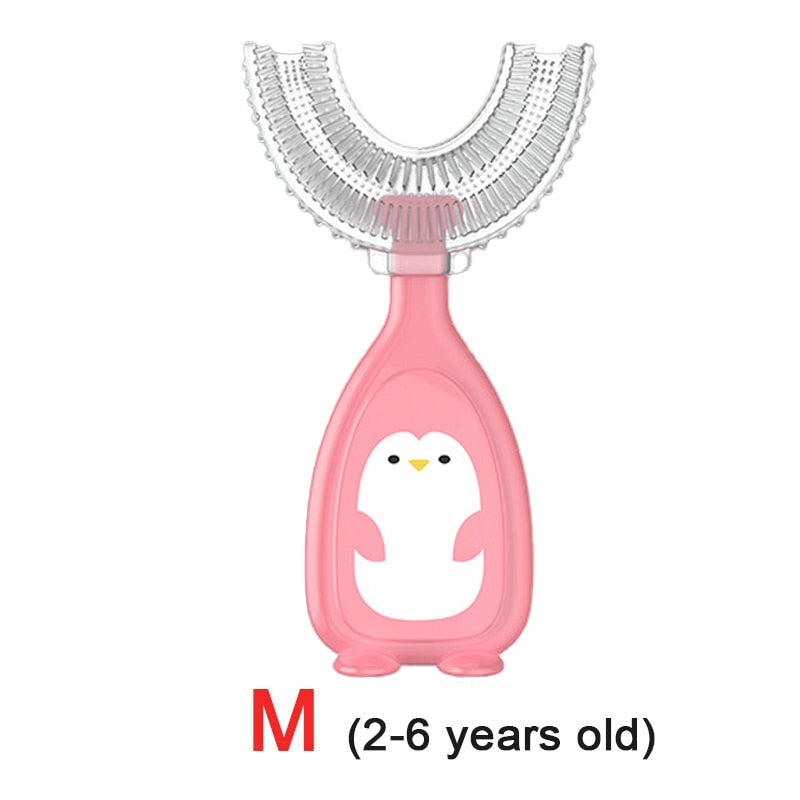 Baby toothbrush children teeth oral care cleaning brush soft Silicone teethers baby toothbrush new born baby items 2-12Y Baby silicon soft toothbrush DailyAlertDeals penguin pink M