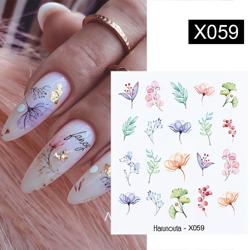 Harunouta Black Lines Flower Leaf Water Decals Stickers Spring Simple Green Theme Face Marble Pattern Slider For Nails Art Decor Nail Stickers DailyAlertDeals X059
