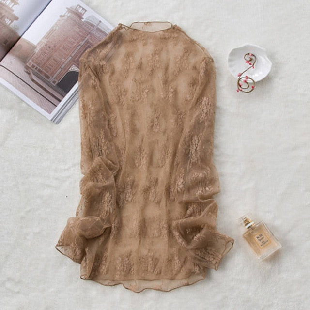 JuneLove New Transparent Korean Fashion Loose Women Blouse 22 Colors Can Choose Female Bottoming Blouses Plus Size Cheaper Tops 0 DailyAlertDeals 039COFFEE 40-65KG