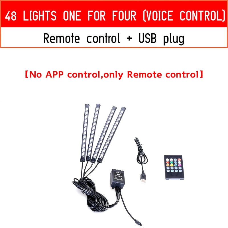 Rgb Led Lights for Cars Ambient Lighting Car Interior Neon Light With Music Voice Control App Inside Car Lights RGB LED Light with control DailyAlertDeals 48LED USB remote