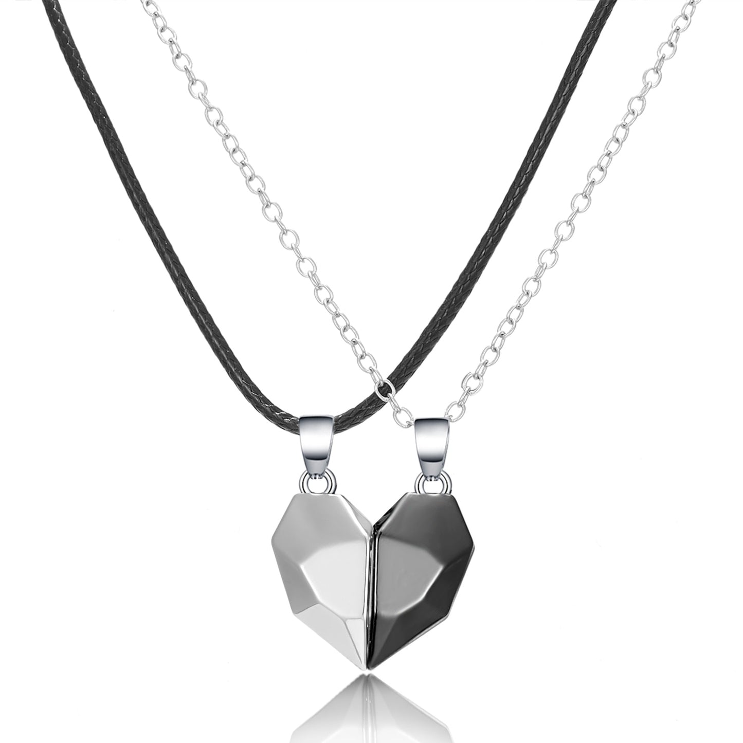 2Pcs/Lot Magnetic Couple Necklace Friendship Heart Pendant Distance Faceted Charm Necklace Women Valentine's Day Gift 2021 0 DailyAlertDeals 1