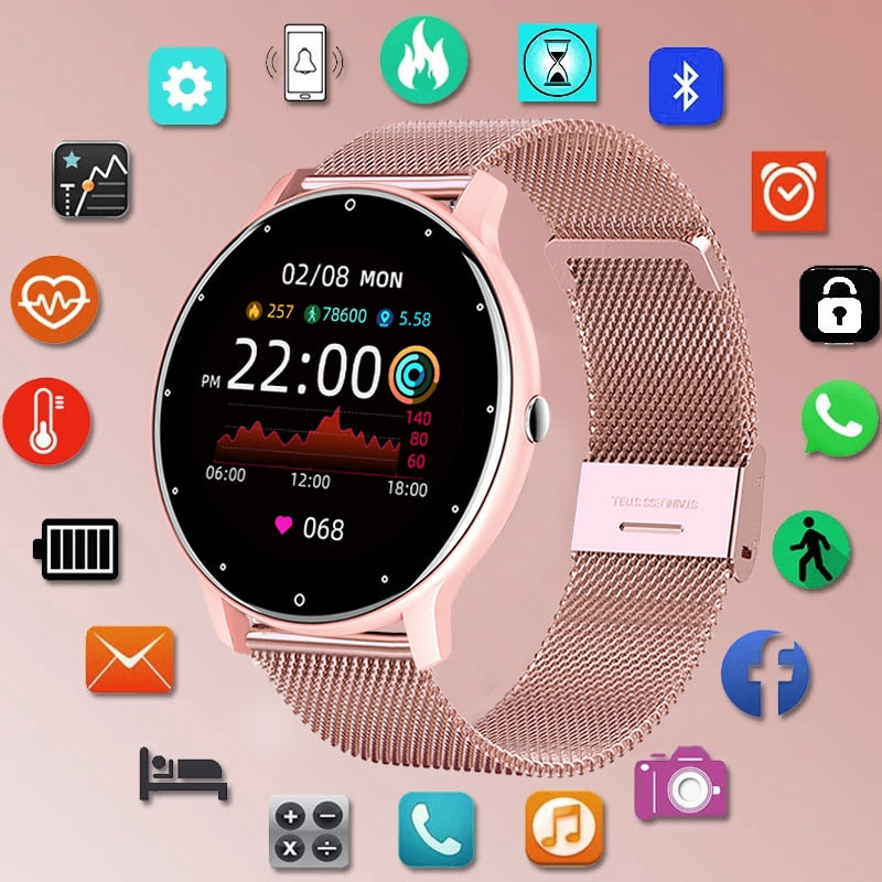 Smart watch Ladies Full touch Screen Sports Fitness watch IP67 waterproof Bluetooth For Android iOS Smart watch Female ultra thin smart watch DailyAlertDeals