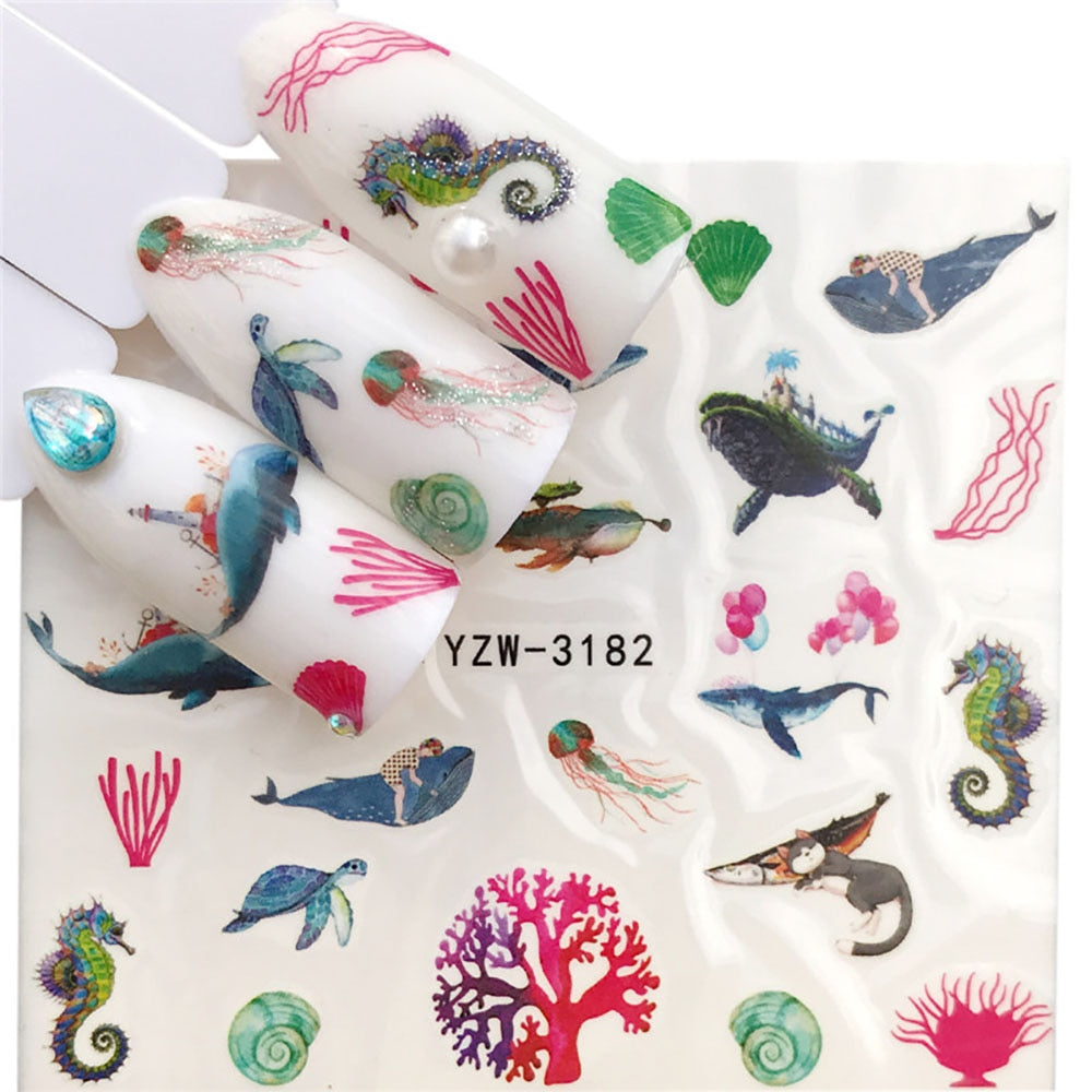 Nail Sticker Wolf Stickers Sliders For Nails Summer Full Nail Design Decorations Water Decals Animal Transfer Children's Slider nail art DailyAlertDeals YZW-3182