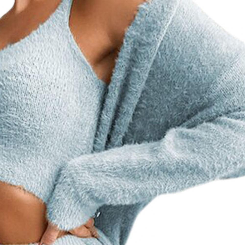 3Pcs/Set Lounge Wear Women Tracksuit Autumn Winter Outfit Cardigan Velvet Crop Top Long Sleeve Coat High Waist Pants Women Set 0 DailyAlertDeals
