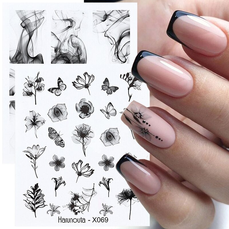 Harunouta Black Lines Flower Leaf Water Decals Stickers Spring Simple Green Theme Face Marble Pattern Slider For Nails Art Decor 0 DailyAlertDeals