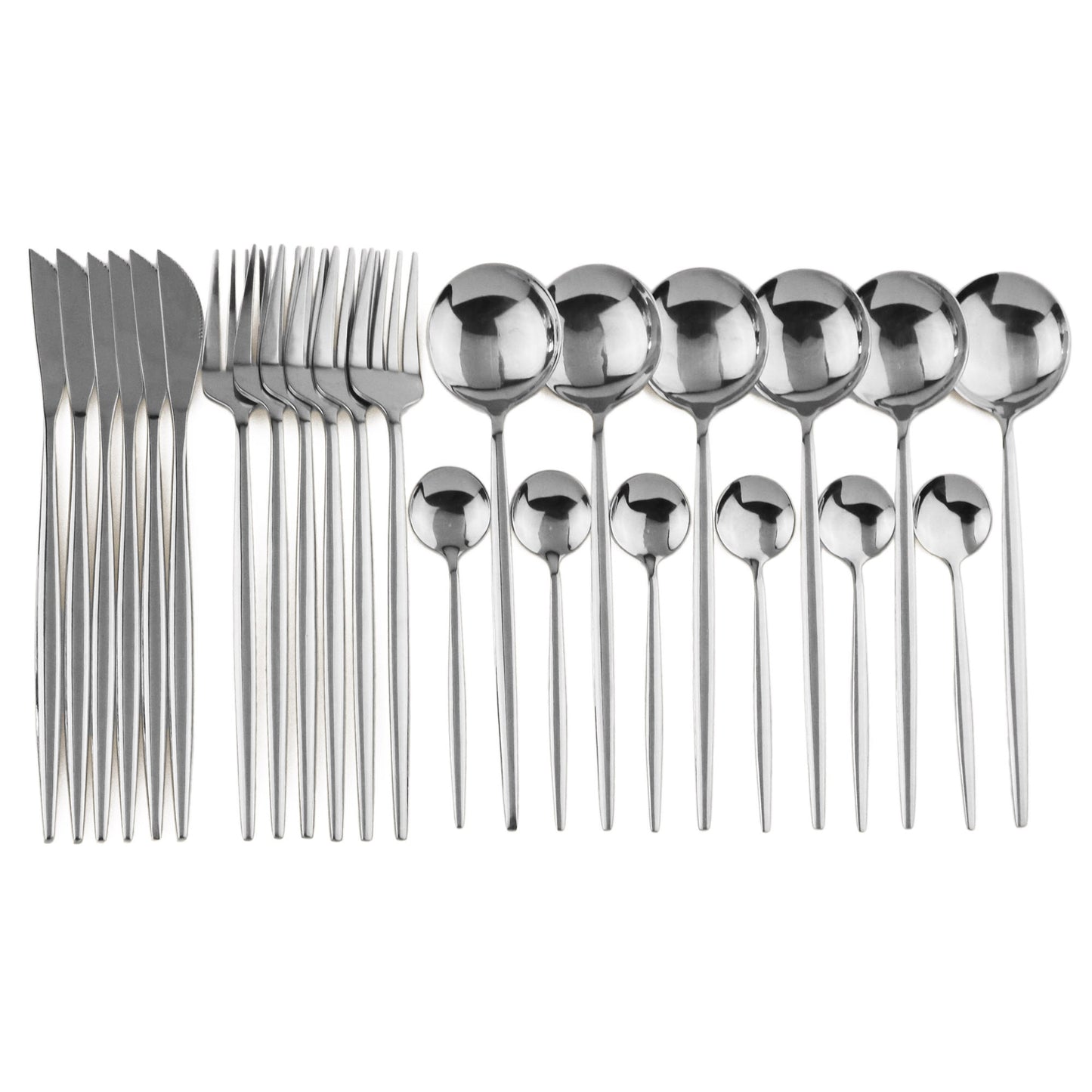 24pcs Black Western Dinnerware Set Stainless Steel Cutlery Set Fork Knife Spoon Tableware Set Flatware Set Silverware Set DailyAlertDeals China 24pcs Silver