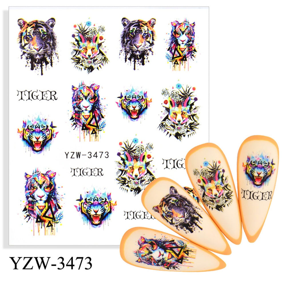 Nail Sticker Wolf Stickers Sliders For Nails Summer Full Nail Design Decorations Water Decals Animal Transfer Children's Slider nail art DailyAlertDeals