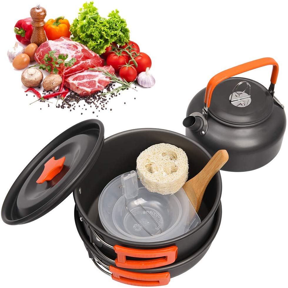 Camping Cookware Kit Outdoor Aluminum Cooking Set Water Kettle Pan Pot Travelling Hiking Picnic BBQ Tableware Equipment Camping Cookware Kit Outdoor Aluminum Cooking Set DailyAlertDeals