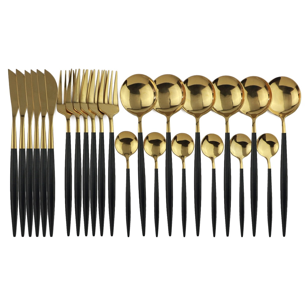 24pcs Black Western Dinnerware Set Stainless Steel Cutlery Set Fork Knife Spoon Tableware Set Flatware Set Silverware Set DailyAlertDeals China 24pcs Black Gold