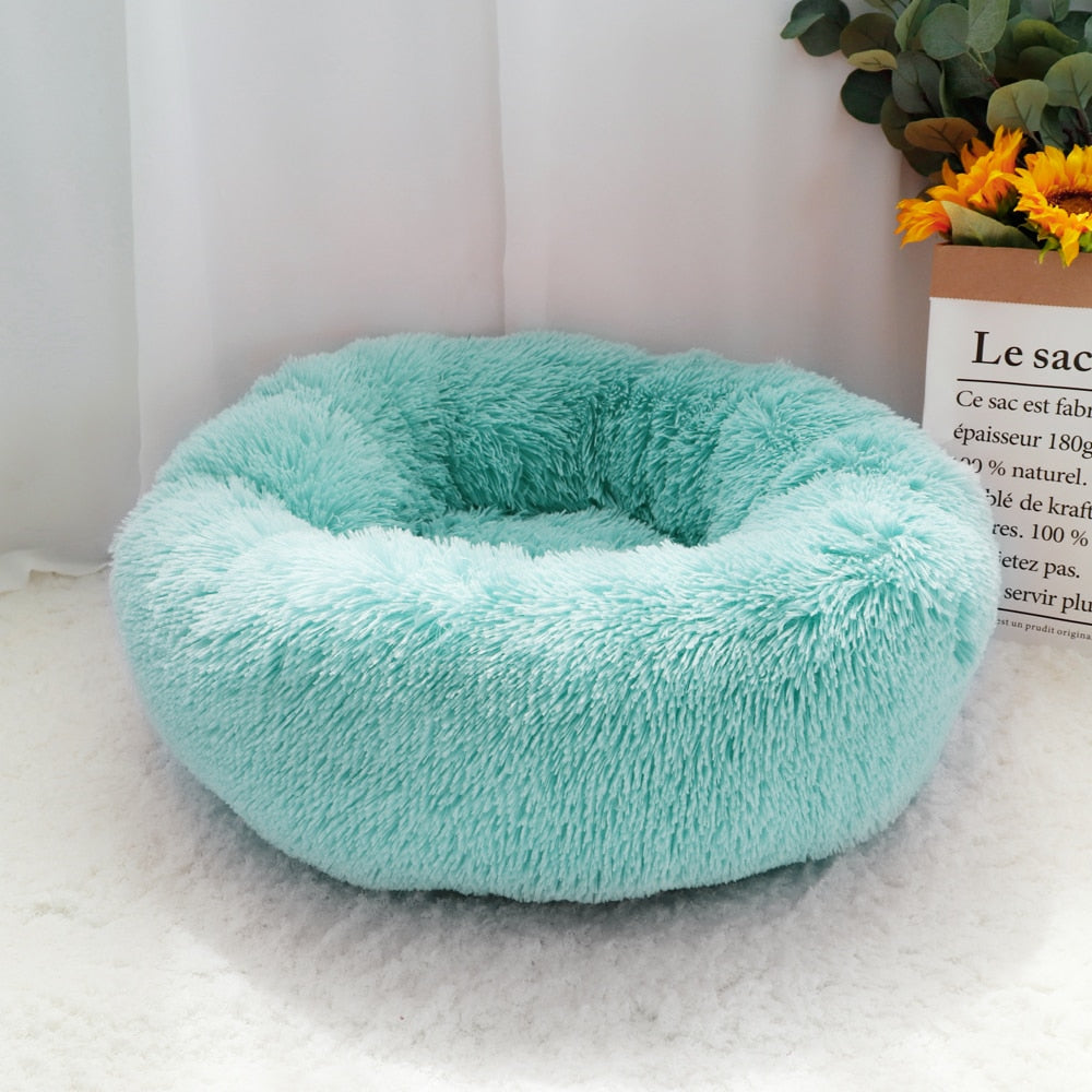 Pet Dog Bed Warm Fleece Round Dog Kennel House Long Plush Winter Pets Dog Beds For Medium Large Dogs Cats Soft Sofa Cushion Mats 0 DailyAlertDeals Green Diameter 40cm China