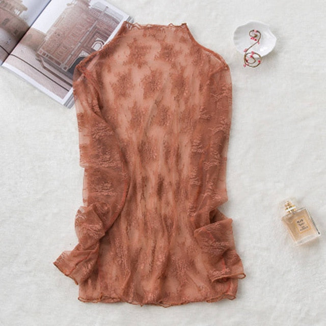 JuneLove New Transparent Korean Fashion Loose Women Blouse 22 Colors Can Choose Female Bottoming Blouses Plus Size Cheaper Tops 0 DailyAlertDeals 039BROWN 40-65KG