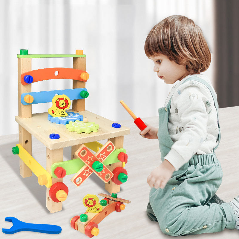 Wooden Assembling Chair Montessori Toys Baby Educational Wooden Blocks Kids Montessori Wooden Assembling Chair Toys DailyAlertDeals