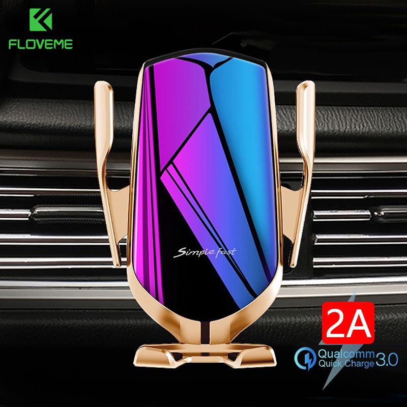 FLOVEME Qi Automatic Clamping 10W Wireless Charger Car Phone Holder Smart Infrared Sensor Air Vent Mount Mobile Phone Stand Hold Wireless Car Charger DailyAlertDeals