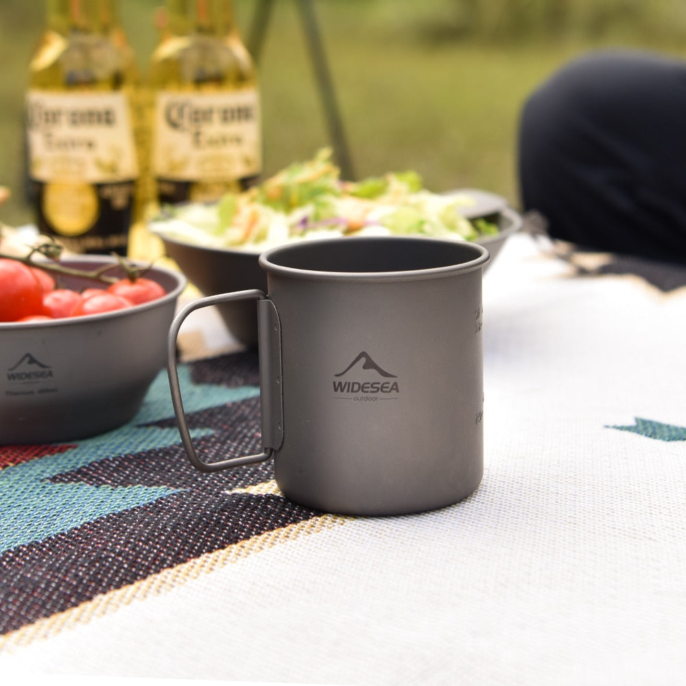 Widesea Camping Mug Titanium Cup Tourist Tableware Picnic Utensils Outdoor Kitchen Equipment Travel Cooking set Cookware Hiking 0 DailyAlertDeals