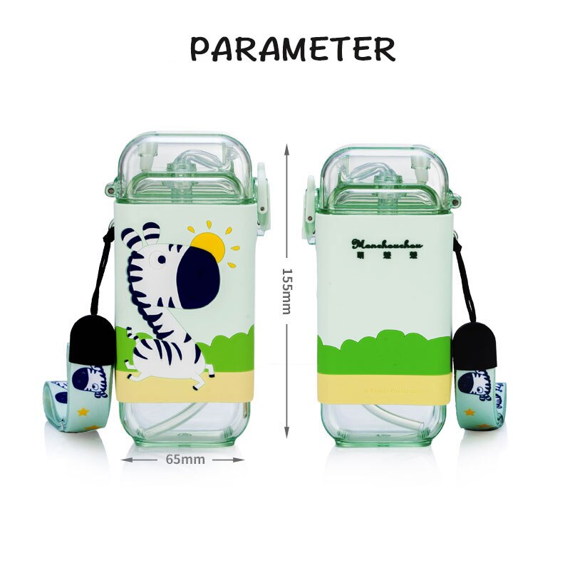 Cartoon Children Water Bottle 280ml with Rope Portable Square Kettle Sealed Leak-Proof BPA Free Tritan Baby Milk Cup With Straw Cartoon Children Water Bottle DailyAlertDeals