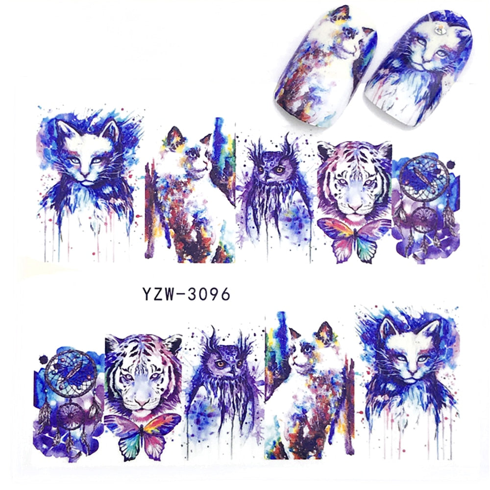 Nail Sticker Wolf Stickers Sliders For Nails Summer Full Nail Design Decorations Water Decals Animal Transfer Children's Slider nail art DailyAlertDeals YZW-3096