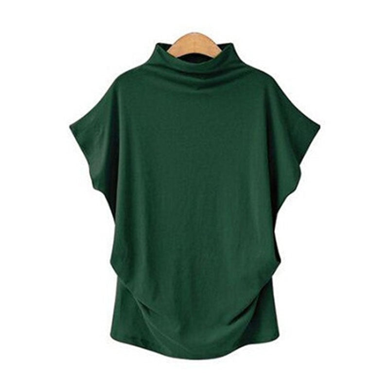 Jocoo Jolee Women Casual Turtleneck Short Batwing Sleeve Blouse Female Cotton Solid Oversized Tops Ladies Shirt 2020 Clothing DailyAlertDeals