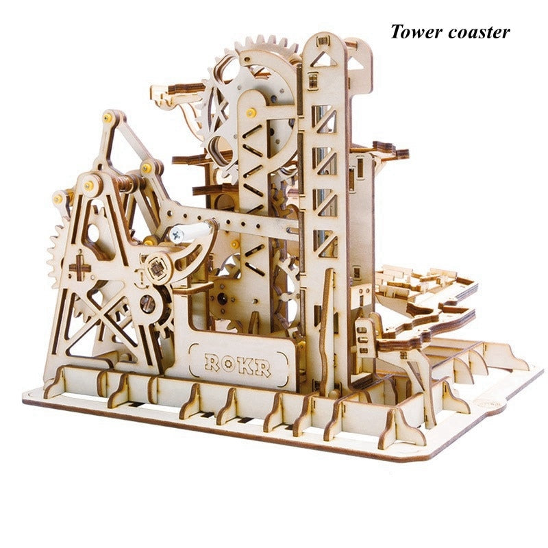 Robotime Rokr Marble Run Set 5 Kinds 3D Wooden Puzzle DIY Model Building Block Kits Assembly Toy Gift for Teens Adult Night City 3D Wooden Puzzle DIY Model Building Block Kits DailyAlertDeals Tower coaster China