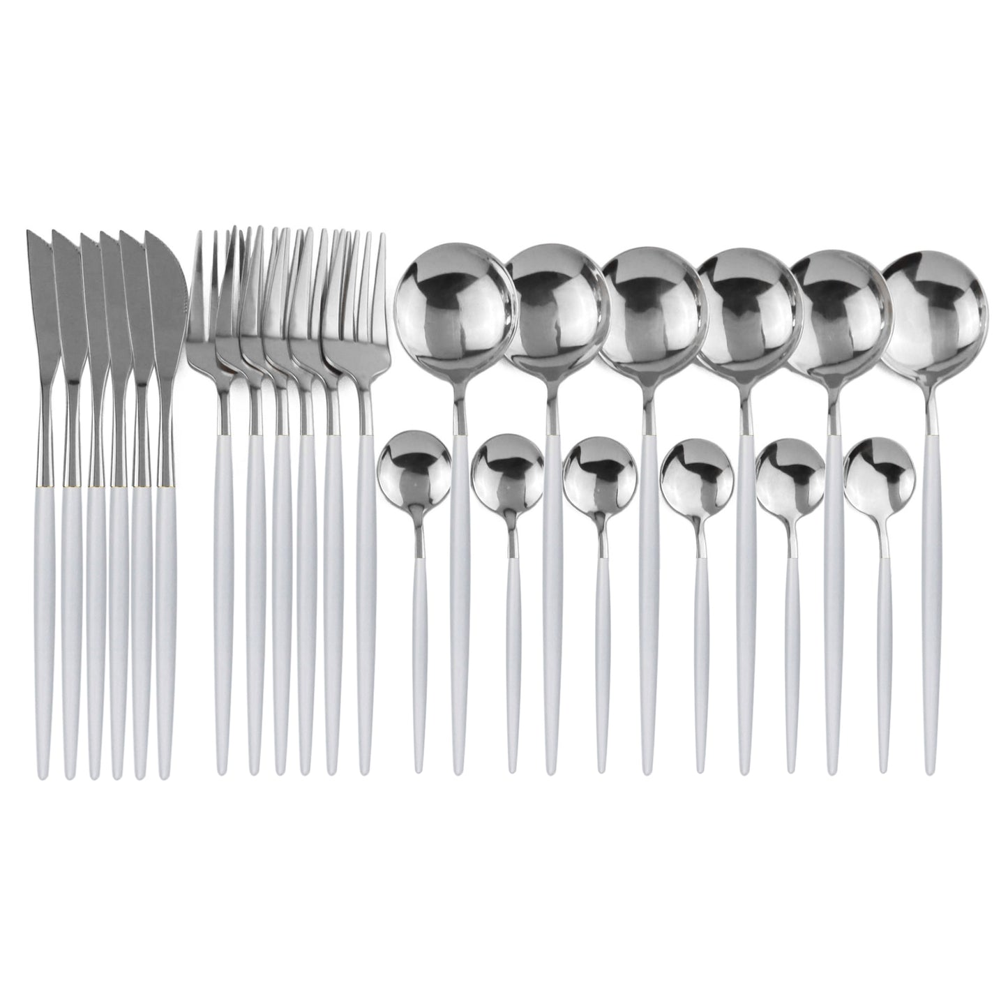 24pcs Black Western Dinnerware Set Stainless Steel Cutlery Set Fork Knife Spoon Tableware Set Flatware Set Silverware Set DailyAlertDeals China 24pcs White Silver