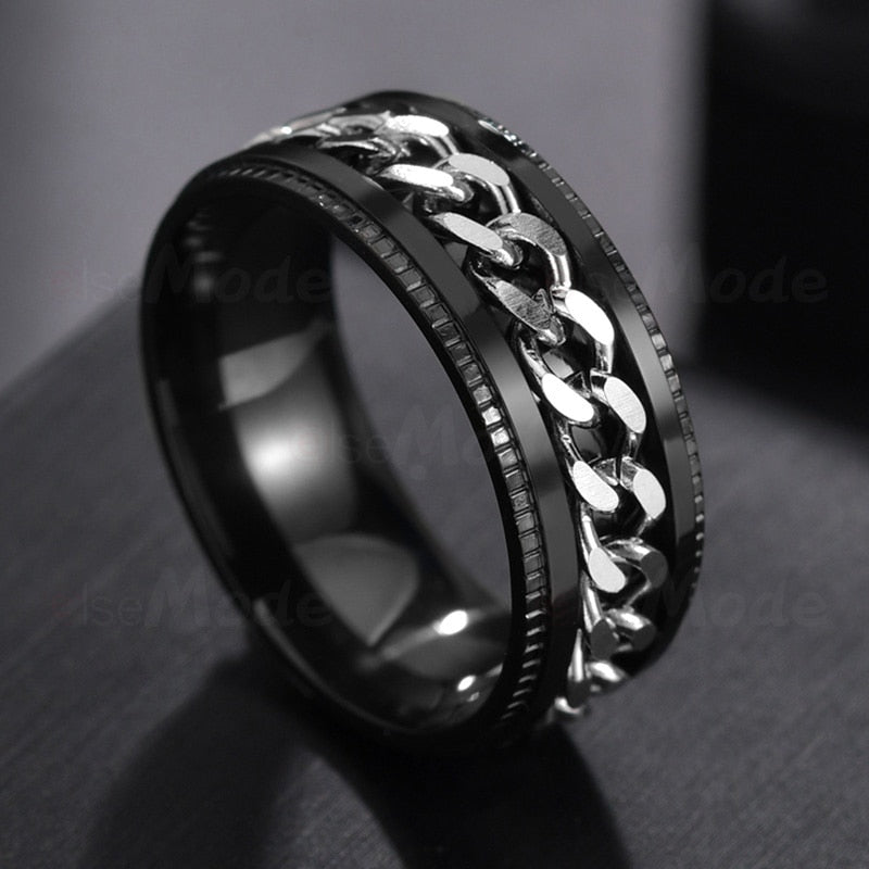 Cool Stainless Steel Rotatable Men Couple Ring High Quality Spinner Chain Rotable Rings Punk Women Man Jewelry for Party Gift 0 DailyAlertDeals 6 Black and Steel