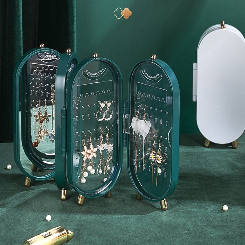 Foldable Jewelry Storage Box Household Earrings Necklace Display Stand High Capacity Luxury Retro Screen Jewelry Organizer Case 0 DailyAlertDeals