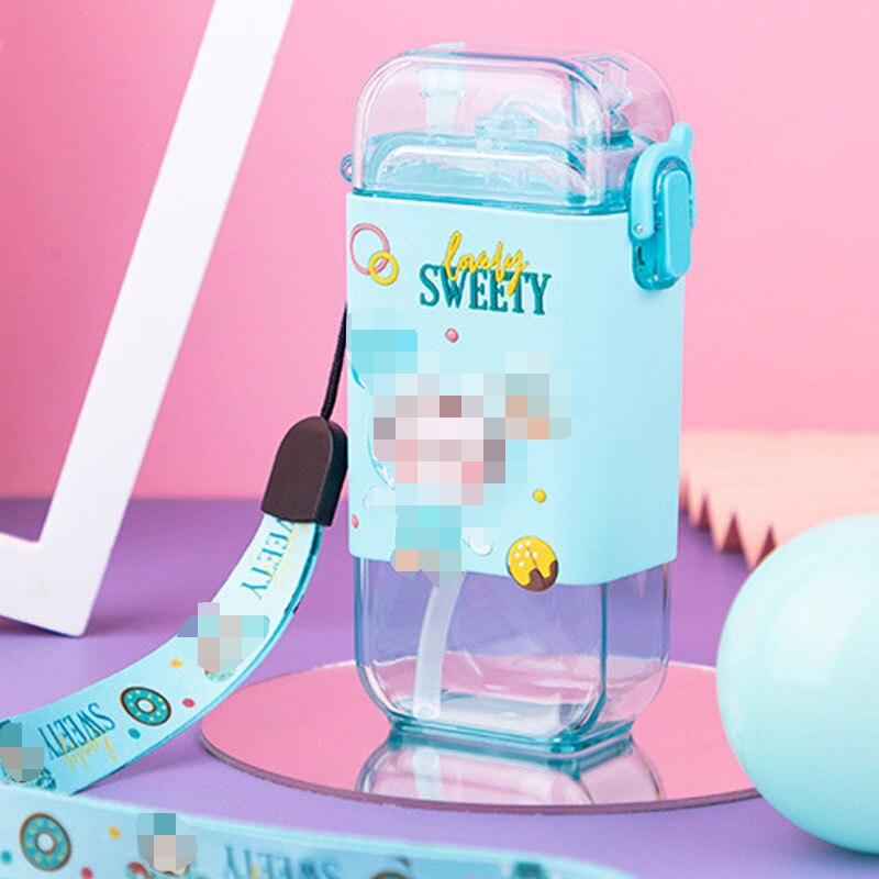Cartoon Children Water Bottle 280ml with Rope Portable Square Kettle Sealed Leak-Proof BPA Free Tritan Baby Milk Cup With Straw Cartoon Children Water Bottle DailyAlertDeals China 280-420ml Blue Bottle 280ml