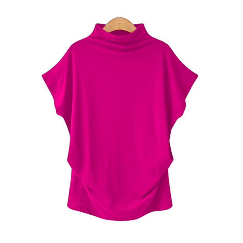 Jocoo Jolee Women Casual Turtleneck Short Batwing Sleeve Blouse Female Cotton Solid Oversized Tops Ladies Shirt 2020 Clothing DailyAlertDeals