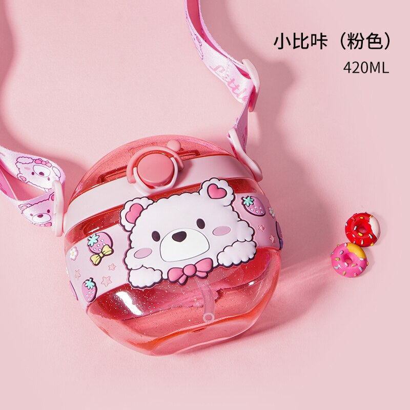 Cartoon Children Water Bottle 280ml with Rope Portable Square Kettle Sealed Leak-Proof BPA Free Tritan Baby Milk Cup With Straw Cartoon Children Water Bottle DailyAlertDeals China 280-420ml Pink Bear 420ml