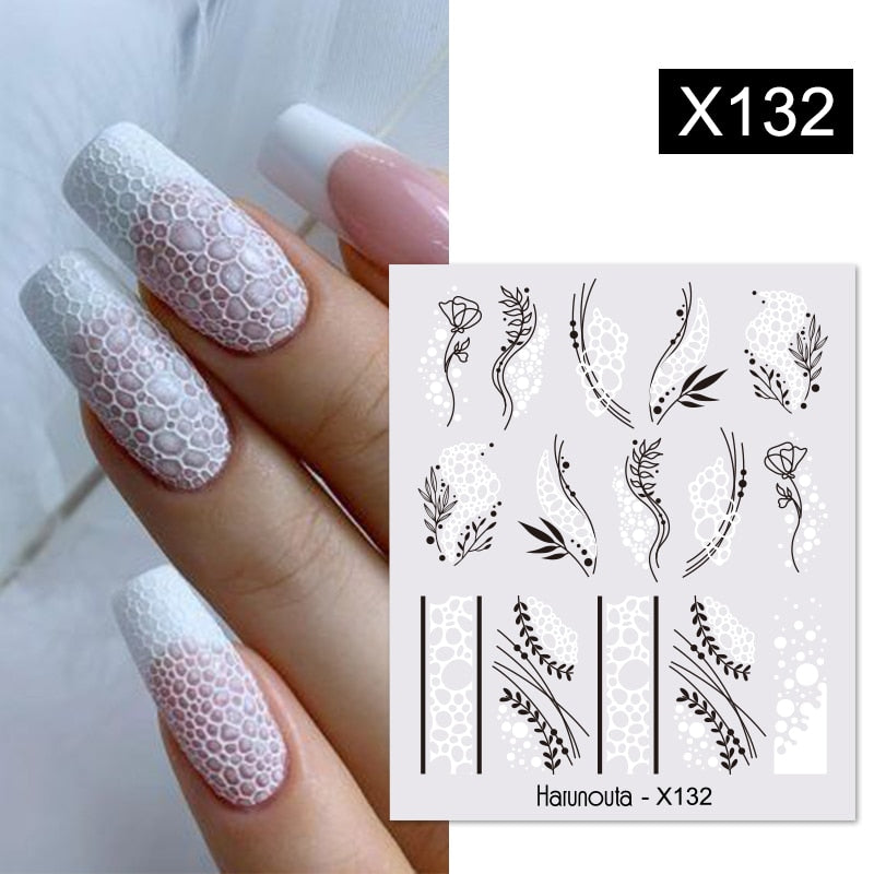 Harunouta Black Lines Flower Leaf Water Decals Stickers Spring Simple Green Theme Face Marble Pattern Slider For Nails Art Decor Nail Stickers DailyAlertDeals X132