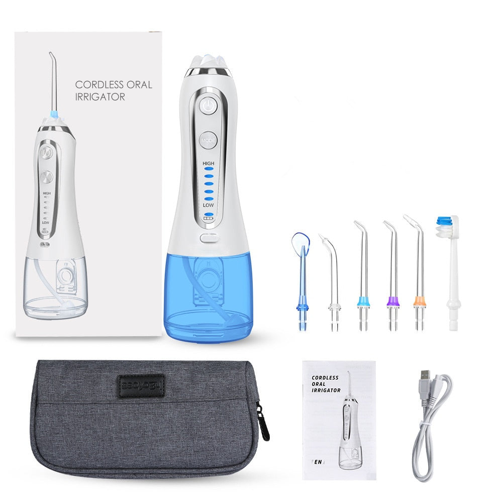 5 Mode Oral Irrigator USB Rechargeable Dental Floss Portable Dental Water Flosser Jet 300ml Irrigator Dental Teeth Cleaner+6 Jet 0 DailyAlertDeals Russian Federation Blue