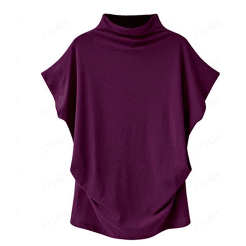 Jocoo Jolee Women Casual Turtleneck Short Batwing Sleeve Blouse Female Cotton Solid Oversized Tops Ladies Shirt 2020 Clothing DailyAlertDeals purple S