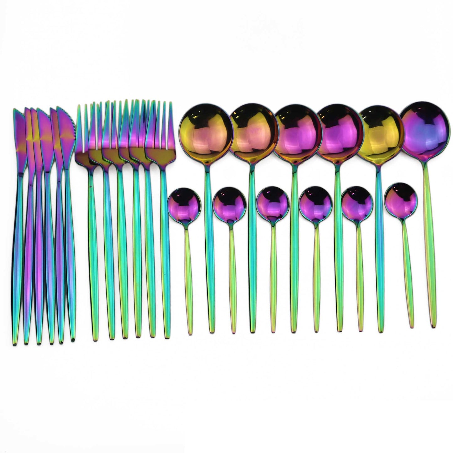 24pcs Black Western Dinnerware Set Stainless Steel Cutlery Set Fork Knife Spoon Tableware Set Flatware Set Silverware Set DailyAlertDeals China 24pcs Rainbow