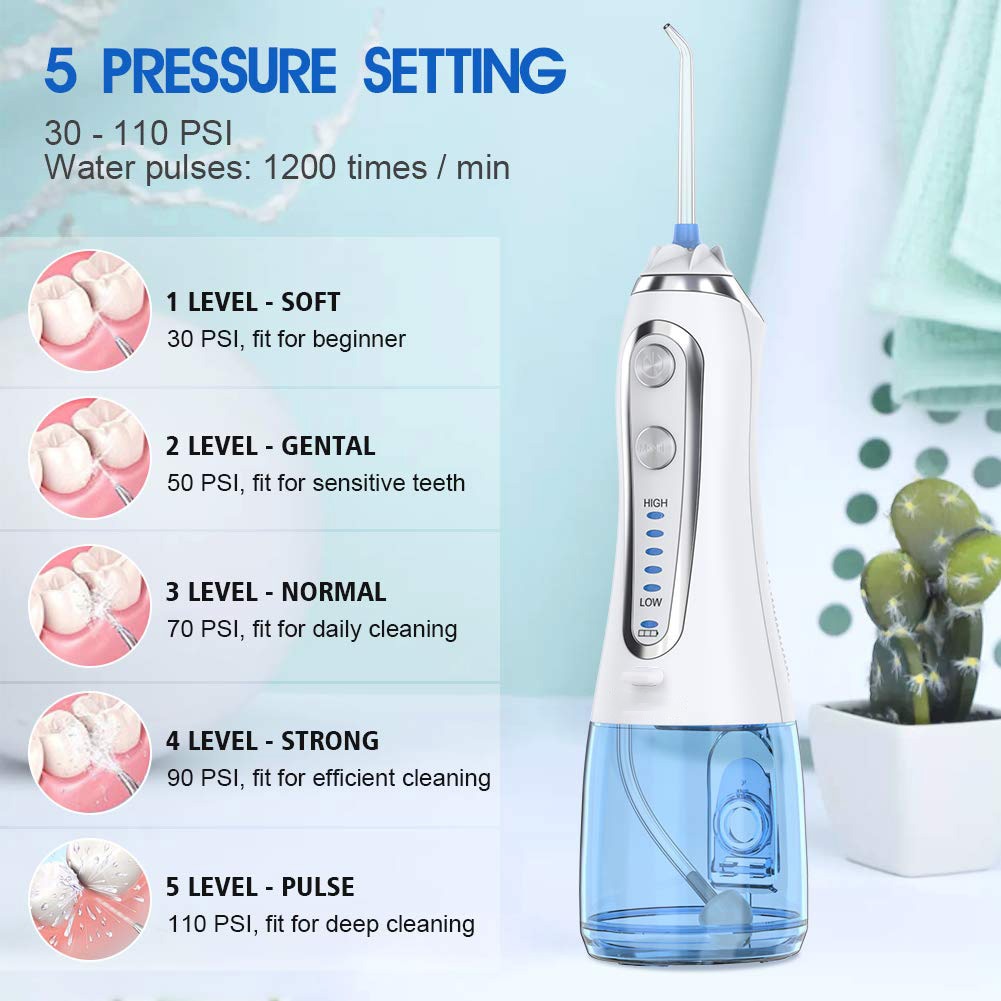 5 Mode Oral Irrigator USB Rechargeable Dental Floss Portable Dental Water Flosser Jet 300ml Irrigator Dental Teeth Cleaner+6 Jet 0 DailyAlertDeals